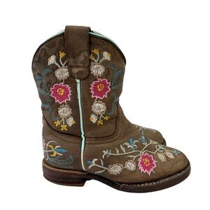 Redhawk Boot Co. Kids Wide Square Toe Floral Embroidered Cowgirl Boots